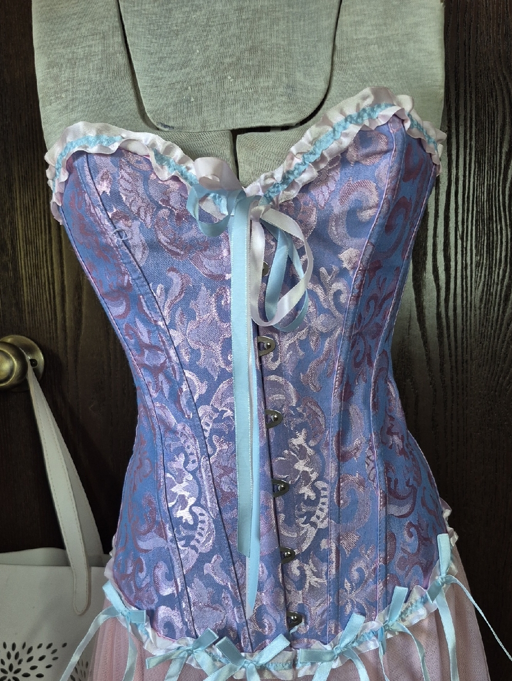 NWOT Lavender Blue Lace Up Brocade Corset